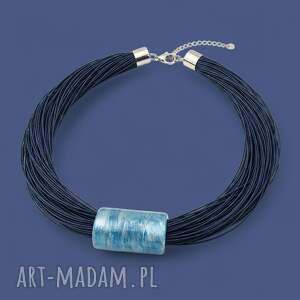 naszyjnik len granatowy z ceramiką 2 na lnie
