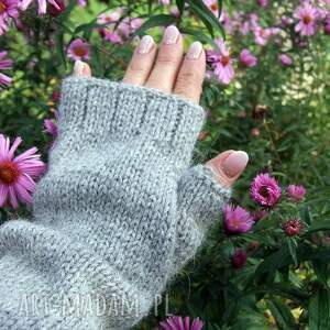 mitenki z długim mankietem, szare rękawiczki bez palców, rękawiczki