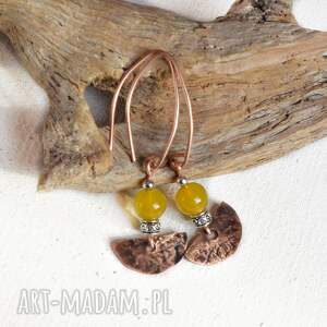kolczyki z kutej, oksydowanej miedzi i agatu /7/, biżuteria kamieniami