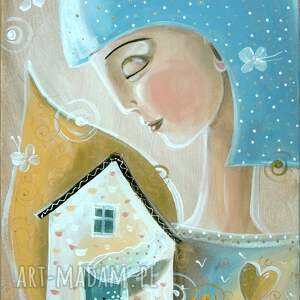 prawdziwy dom zawsze ma otwarte serce giclee anioł, anioł stróż