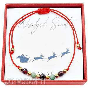 sznurkowa bransoletka z kamień naturalny granat szmaragd prezent świąteczny