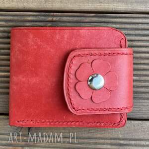 portfel czerwony damski wykonany ze skóry na bilon ręcznie uszyty