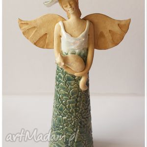 handmade ceramika anioł z kotem