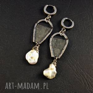 perła surowa srebro oksydowane surowy styl 925, prezent
