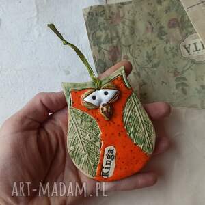 handmade ceramika sowa oranżowa personaliziwana