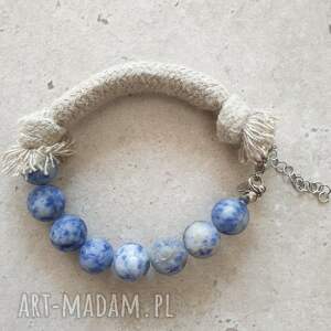 ręcznie wykonane bransoletka węzły jaspis ziemny niebieski
