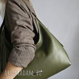 Oliwkowa torebka hobo ze skóry naturalnej handmade
