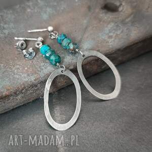 kolczyki z chryzokolą na sztyfcie 1, srebro oksydowane surowa biżuteria