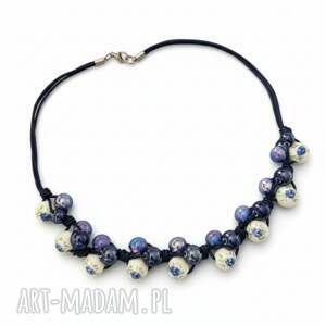 naszyjnik feboo navy bloom naszyjnik z ceramiką, ceramika na rzemieniach, pleciony