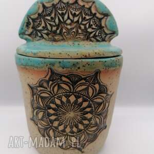 pojemnik mandala w turkusie 2 ceramika rękodzieło z gliny