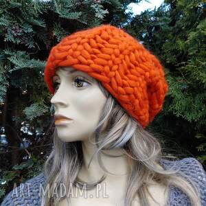 wełniana czapka z grubej wełny merino big knitting