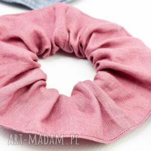 scrunchie frotka gumka do włosów z materiału komplet 2 szt, lnu, retro