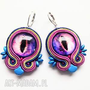 kolczyki sutaszowe ręcznie haftowane oko, oko demon