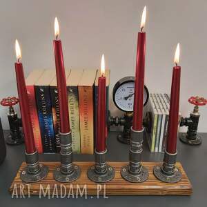 świecznik loftowy 5 - ramienny drewno / metal f005_3 w1 loft, prezent, industrial