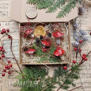 dekoracje świąteczne muchomorki 5 sztuk domków powieszenia, pomysł na prezent