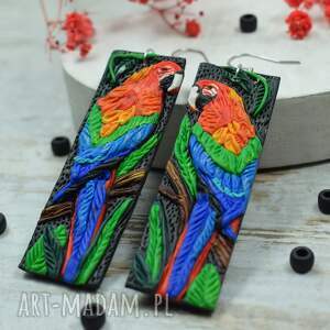 duże, kolorowe kolczyki - papuga ara na prezent
