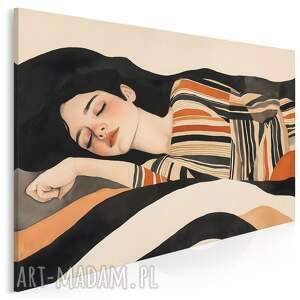 Obraz do sypialni - ŚPIĄCA KOBIETA W PASKACH - 70x50 cm (128601)