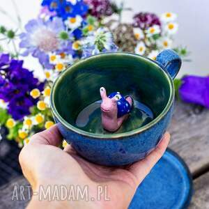 filiżanka do herbaty z figurką ślimaka kawy niebiesko zielona ok 300 ml