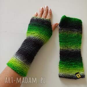 ręcznie wykonane rękawiczki mitenki rękawiczki zielono - czarne