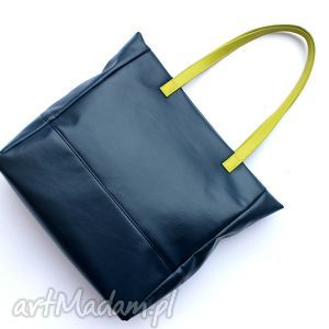 handmade na ramię shopper bag - granat i rączki limonka