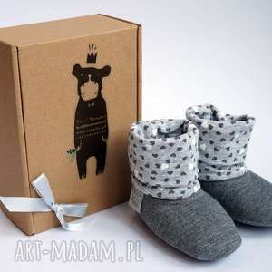 handmade buciki bambosze z golfem / handmade / ciemnoszare serca