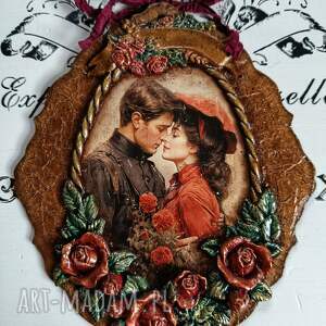 Medalion vintage z różami Zakochana Para - dekoracja shabby chic