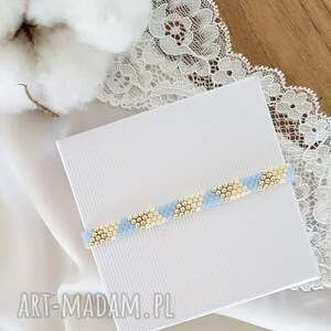 LEI-handmade: Bransoletka trójkąty błękitno - srebrne biżuteria handmade, koraliki szkło japońskie, szyta, regulowana