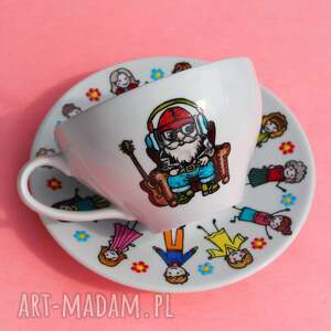 kubki ręcznie malowany zestaw filiżanka i spodek prezent emeryt emerytka