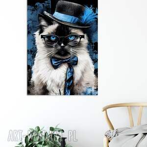handmade dekoracje portret kota hipsterskiego - pearl - wydruk na płótnie 50x70 cm