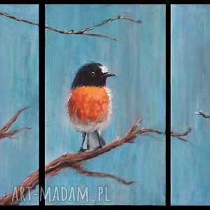 obraz - ptaki akryl na płótnie, tryptyk, malowany ręcznie