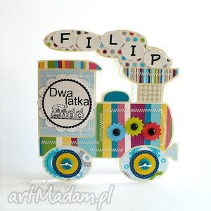 handmade scrapbooking kartki urodzinowa lokomotywa z imieniem