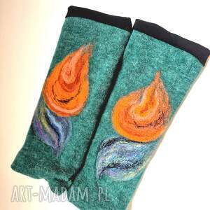 mitenki w kolorze turkusowym filcowane wełna merynosów na podszewce