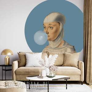 Mural DOTS Kobieta z Gumą Balonową NIEBIESKI - okrągła dekoracja