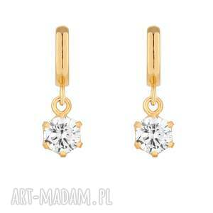 złote kolczyki z bezbarwnymi cyrkoniami pozłacany sztyfty, delikatny