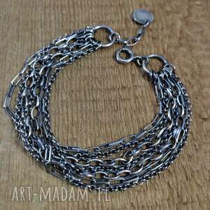 bransoletka - łańcuszki, srebro oksydowane, 925