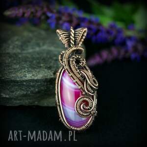 wisiorek z różowym agatem wire wrapping niej biżuteria artystyczna