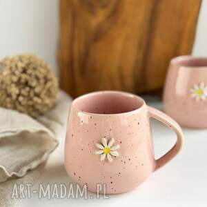 Prezent Kubek Beczułka ręcznie robiony 320 ml - Różowa stokrotka