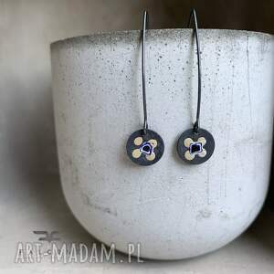 kolczyki polne kwiaty - vanilla dark sky, emaliowane, ręcznie malowane