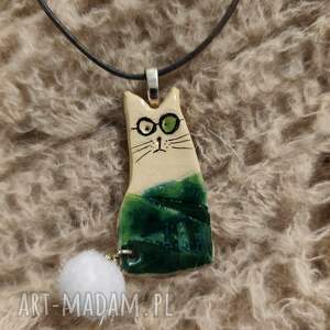 wisior ceramiczny kot, naszyjnik biżuteria natura, świąteczny