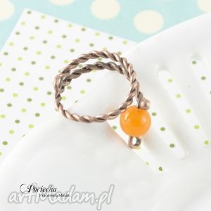 pomarańczowy - pierścionek z jadeitem miedź, orange, boho