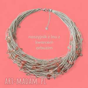 NASZYJNIK Z LNU Z KWARCEM ARBUZIM, len z kamieniami