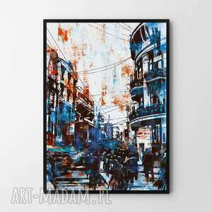 plakat obraz blue city 50x70 cm B2, abstrakcja, ramka