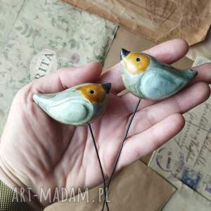 Komplet 2 seledynowych ptaszków, ceramika, ptaszki