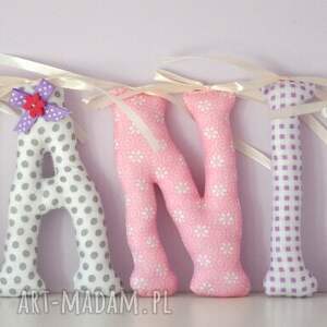 literki szyte imię hania ozdoba pokoju - pinezka dla dziecka