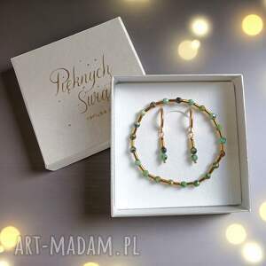 komplet na prezent turkus afrykański hematyt złoty, delikatna