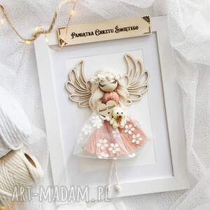 pamiątka chrztu św - anioł stróż dla dziewczynki róż chrzciny aniołek