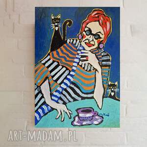 obraz do salonu pasiaste myśli obrazy olejne, babcia z pieskiem ręcznie