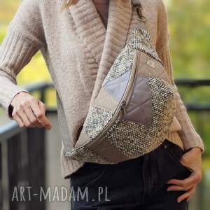 happyart beżowo - szara patchworkowa nerka xxl, mini plecak nerkoplecak