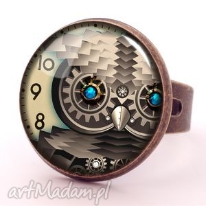 egginegg steampunkowa sowa - pierścionek regulowany zegar prezent
