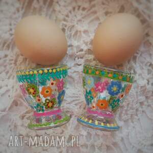 ręcznie malowane kieliszki do jajek 2 szt spring, upominek na zajączka